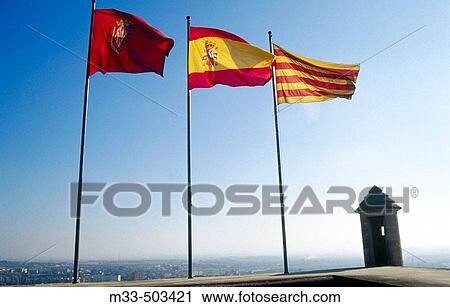 Lleida, Spanish and Catalan flags in Seu Vella. Lleida. Catalunya. Spain. View Large Photo Image Stock Image - Lleida, Spanish and Catalan flags in Seu Vella. Lleida. Catalunya. Spain.. Fotosearch