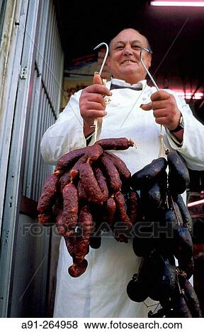 Local charcuterie sausages and blood sausages. Lisbon. Portugal View Large Photo Image Stock Photo - Local charcuterie sausages and blood sausages. Lisbon. Portugal. Fotosearch