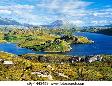 Stock Photo - Loch Inchard glaciated landscape sea loch in northwest Scotland near Cape Wrath and fishing port of Kinlochbervie, Scotland, UK. Fotosearch