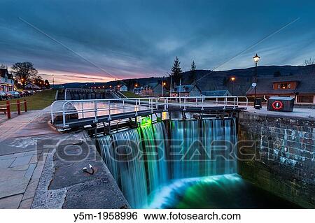 Locks on the Caledonian Canal in Fort Augustus, Highland, Scotland, UK, Europe. View Large Photo Image Stock Photograph - Locks on the Caledonian Canal in Fort Augustus, Highland, Scotland, UK, Europe.. Fotosearch
