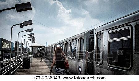 Stock Image - Logan Square train station Chicago IL. Fotosearch