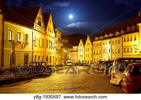 Stock Photo - Loket - Old Town Square at night, Loket, Czech Republic, Europe. Fotosearch