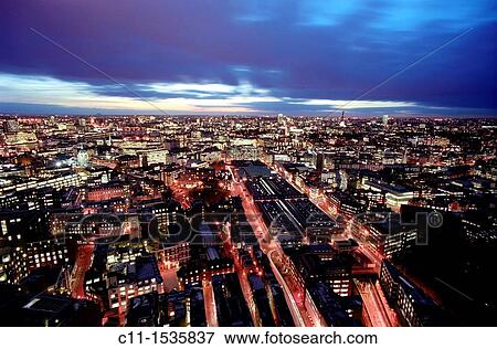 Stock Photo - london panoramic night view barbican england uk. Fotosearch