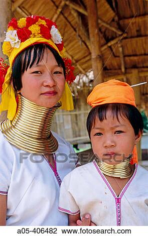 Long Neck karen woman and girl (Myanmar). Giraffe women. North tribes. Tha Ton. Chiang Mai province. Thailand. View Large Photo Image Stock Image - Long Neck karen woman and girl (Myanmar). Giraffe women. North tribes. Tha Ton. Chiang Mai province. Thailand.. Fotosearch