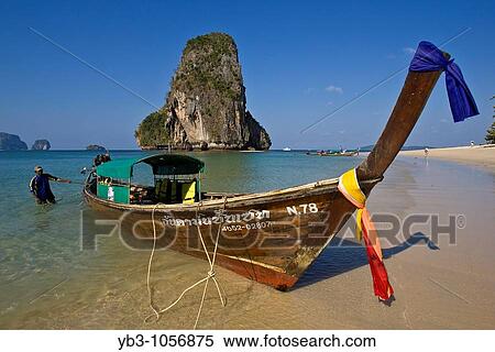 Stock Photography - Long Tail Boat, Phranang Cave Beach, Krabi, Thailand. Fotosearch