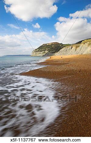 Looking along Chesil Beach towards the Golden Cap and Lyme Regis in the distance Dorset View Large Photo Image Stock Photo - Looking along Chesil Beach towards the Golden Cap and Lyme Regis in the distance Dorset. Fotosearch