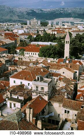 Looking North over Split from the top of the bell tower at Diocletian's Palace. Split, Croatia View Large Photo Image Stock Photo - Looking North over Split from the top of the bell tower at Diocletian's Palace. Split, Croatia. Fotosearch