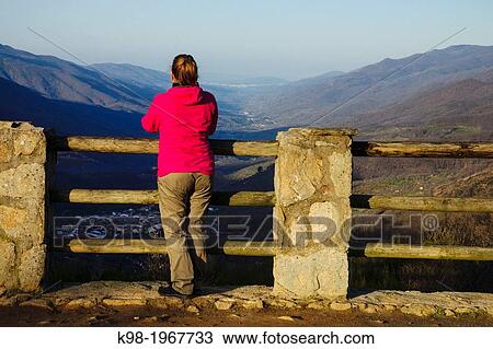 Stock Image - Lookout, Puerto de Tornavacas, Nature Reserve Gorge of infiernos, Sierra de Tormantos, Valle del Jerte, Caceres, Extremadura, Spain. Fotosearch