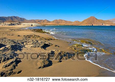 Los Genoveses beach, Genoveses Cove, Ensenada de los Genoveses, Cabo de Gata-Nijar Natural Park, Biosphere Reserve, Almeria province, Andalusia, Spain, Europe. View Large Photo Image Stock Photo - Los Genoveses beach, Genoveses Cove, Ensenada de los Genoveses, Cabo de Gata-Nijar Natural Park, Biosphere Reserve, Almeria province, Andalusia, Spain, Europe.. Fotosearch