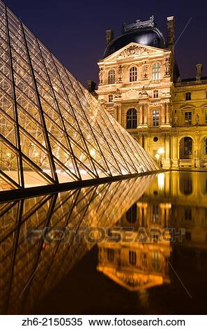Louvre Palace and Pyramid at night, Louvre Museum, Paris, France. View Large Photo Image Stock Photography - Louvre Palace and Pyramid at night, Louvre Museum, Paris, France.. Fotosearch