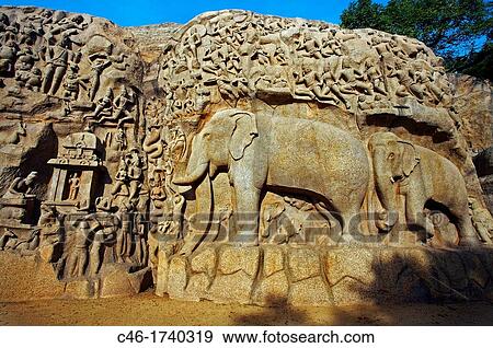 Low relief of Arjuna's Penance the Descent of the Ganges, Mahabalipuram Mamallapuram, Tamil Nadu, India. View Large Photo Image Stock Photo - Low relief of Arjuna's Penance the Descent of the Ganges, Mahabalipuram Mamallapuram, Tamil Nadu, India.. Fotosearch