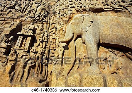 Low relief of Arjuna's Penance the Descent of the Ganges, Mahabalipuram Mamallapuram, Tamil Nadu, India. View Large Photo Image Stock Photography - Low relief of Arjuna's Penance the Descent of the Ganges, Mahabalipuram Mamallapuram, Tamil Nadu, India.. Fotosearch