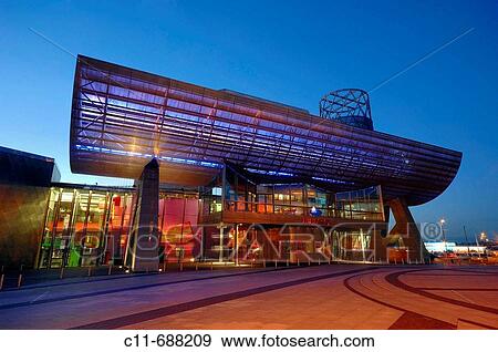 lowry centre night dusk evening salford quays manchester england uk europe View Large Photo Image Stock Photo - lowry centre night dusk evening salford quays manchester england uk europe. Fotosearch