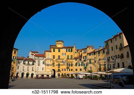 Stock Photo - Lucca, Anfiteatro square, Piazza Anfiteatro, Tuscany, Italy. Fotosearch