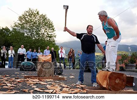 Luis Txapartegi, Aizkolari (wood-chopping), and Iaki Perurena, Basque rural sport, Aduna, Gipuzkoa, Basque Country, Spain View Large Photo Image Picture - Luis Txapartegi, Aizkolari (wood-chopping), and Iaki Perurena, Basque rural sport, Aduna, Gipuzkoa, Basque Country, Spain. Fotosearch