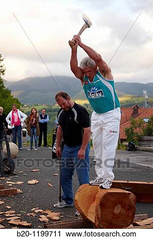 Luis Txapartegi, Aizkolari (wood-chopping), and Iaki Perurena, Basque rural sport, Aduna, Gipuzkoa, Basque Country, Spain View Large Photo Image Stock Image - Luis Txapartegi, Aizkolari (wood-chopping), and Iaki Perurena, Basque rural sport, Aduna, Gipuzkoa, Basque Country, Spain. Fotosearch
