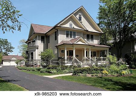 Luxury home in suburbs with front porch View Large Photo Image Stock Image - Luxury home in suburbs with front porch. Fotosearch