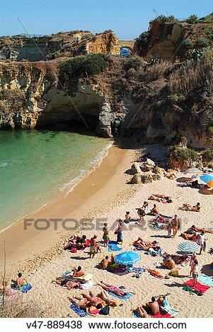 Stock Photo - Luz beach in Lagos in the Algarve in Portugal, where the girl disappeared Madeleine McCann English. Fotosearch