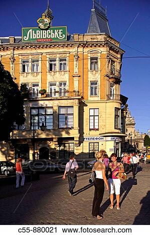 Lviv, Lvov, Galitska square, typical buildings, Western Ukraine View Large Photo Image Stock Image - Lviv, Lvov, Galitska square, typical buildings, Western Ukraine. Fotosearch