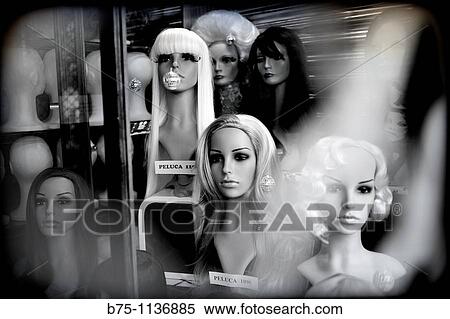 Madrid, Showcase Wigs View Large Photo Image Stock Photography - Madrid, Showcase Wigs. Fotosearch