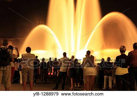 Magic fountains Barcelona Montjuic mountain Catalonia Spain Europe View Large Photo Image Stock Photo - Magic fountains Barcelona Montjuic mountain Catalonia Spain Europe. Fotosearch