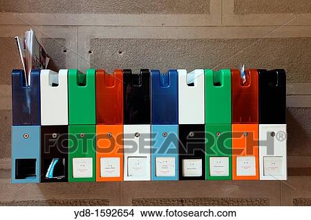 Mailboxes of different colors, Girona. Catalonia. Spain View Large Photo Image Picture - Mailboxes of different colors, Girona. Catalonia. Spain. Fotosearch