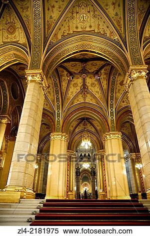 Main entrance hall with stairs inside the Hungarian Parliament Building, a large neo-gothic monument built in the early 20th century, seat of the National Assembly of Hungary. Hungary, Budapest, Pest. View Large Photo Image Stock Photography - Main entrance hall with stairs inside the Hungarian Parliament Building, a large neo-gothic monument built in the early 20th century, seat of the National Assembly of Hungary. Hungary, Budapest, Pest.. Fotosearch