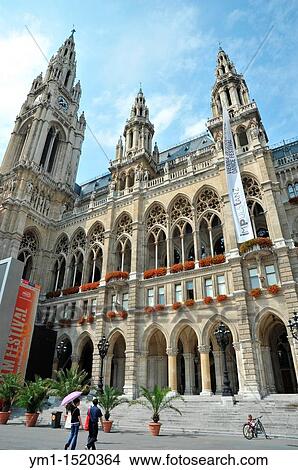 Main Fa? ade of Neues Rathaus New Mayor House Built in between 1872 and 1883 in Neo-Gothic style by the architect Friedrich von Schmidt It's worth noting the central tower of 98 metres high and completed by a 3 metres statue View Large Photo Image Picture - Main Fa? ade of Neues Rathaus New Mayor House Built in between 1872 and 1883 in Neo-Gothic style by the architect Friedrich von Schmidt It's worth noting the central tower of 98 metres high and completed by a 3 metres statue. Fotosearch
