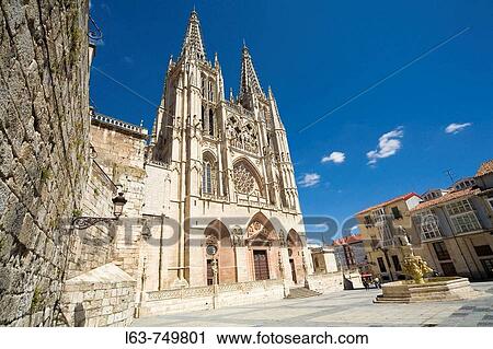 Main facade of the gothic cathedral (13th century). Santa Mar? a Square. Burgos. Castilla-Le? n. Spain View Large Photo Image Stock Image - Main facade of the gothic cathedral (13th century). Santa Mar? a Square. Burgos. Castilla-Le? n. Spain. Fotosearch