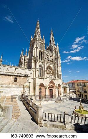 Main facade of the gothic cathedral (13th century). Santa Mar? a Square. Burgos. Castilla-Le? n. Spain View Large Photo Image Stock Image - Main facade of the gothic cathedral (13th century). Santa Mar? a Square. Burgos. Castilla-Le? n. Spain. Fotosearch