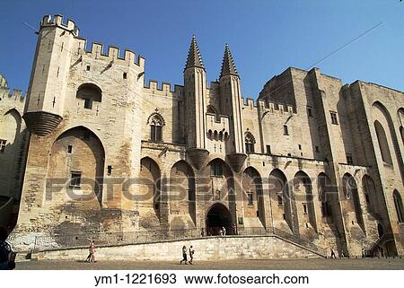Main facade of the Palace of the Popes Avignon France Built between 1342 and 1352 Work of Jean Louvres View Large Photo Image Stock Image - Main facade of the Palace of the Popes Avignon France Built between 1342 and 1352 Work of Jean Louvres. Fotosearch