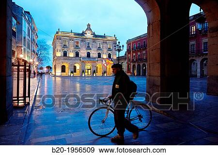 Stock Photo - Main Square and Town Hall. Plaza Mayor, Gij? n, Asturias, Spain.. Fotosearch