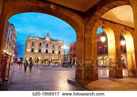 Stock Photo - Main Square and Town Hall. Plaza Mayor, Gij? n, Asturias, Spain.. Fotosearch