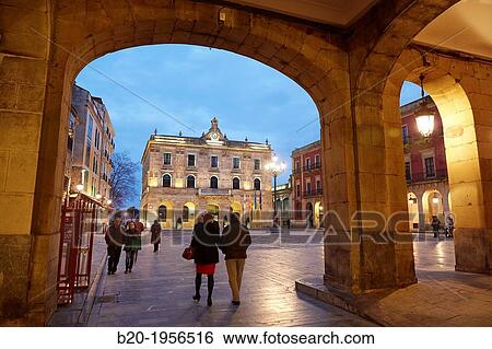 Stock Photograph - Main Square and Town Hall. Plaza Mayor, Gij? n, Asturias, Spain.. Fotosearch