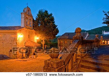 Main Square at night. La Hiruela, Madrid province, Spain. View Large Photo Image Stock Image - Main Square at night. La Hiruela, Madrid province, Spain.. Fotosearch