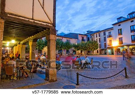Main Square at night time. Covarrubias, Burgos province, Castilla Leon, Spain. View Large Photo Image Stock Photography - Main Square at night time. Covarrubias, Burgos province, Castilla Leon, Spain.. Fotosearch