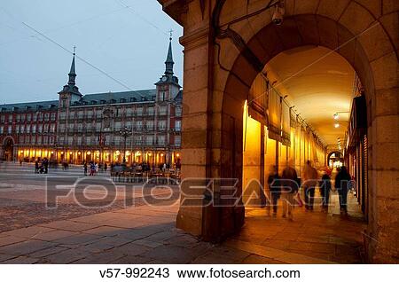 Main Square, Casa de la Panader? a and arcade, night view. Madrid, Spain. View Large Photo Image Stock Image - Main Square, Casa de la Panader? a and arcade, night view. Madrid, Spain.. Fotosearch