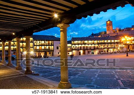 Main Square, night view. Chinchon, Madrid province, Spain. View Large Photo Image Stock Image - Main Square, night view. Chinchon, Madrid province, Spain.. Fotosearch