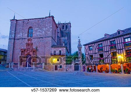 Main Square, night view. Pearanda de Duero, Burgos province, Castilla Le? n, Spain. View Large Photo Image Stock Photo - Main Square, night view. Pearanda de Duero, Burgos province, Castilla Le? n, Spain.. Fotosearch