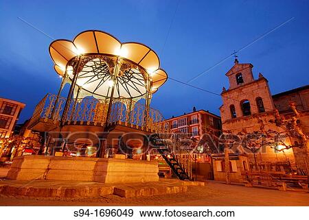 Stock Photo - Main square of Briviesca illuminated, Burgos, Spain. Fotosearch