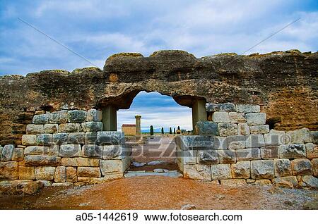 Stock Photo - Main town gate 1st century BC, Roman city of Empuries, Baix Emporda, Girona province, Catalonia, Spain.. Fotosearch