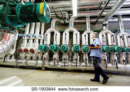 Picture - Maintenance Technician, Pumps ventilation and air conditioning, Onkologikoa Hospital, Oncology Institute, Case Center for prevention, diagnosis and treatment of cancer, Donostia, San Sebastian, Gipuzkoa, Basque Country, Spain. Fotosearch