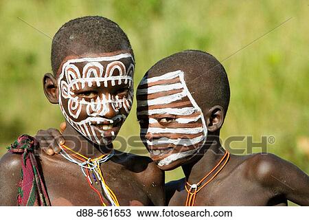 Make-up. Surma child. Near Kibish. Ethiopia. View Large Photo Image Stock Image - Make-up. Surma child. Near Kibish. Ethiopia.. Fotosearch