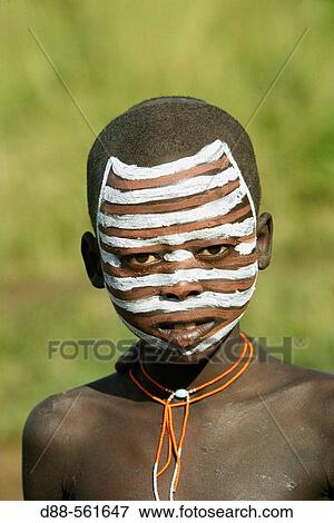 Stock Photo - Make-up. Surma child. Near Kibish. Ethiopia.. Fotosearch