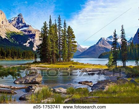Stock Image - Maligne Lake Jasper National Park Rocky Mountains Alberta Canada.. Fotosearch