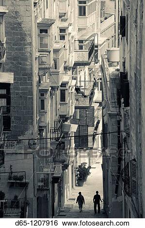 Malta, Valletta, Triq il-Batterija, Battery Street View Large Photo Image Stock Photograph - Malta, Valletta, Triq il-Batterija, Battery Street. Fotosearch