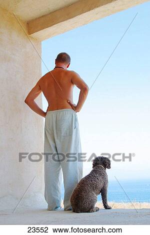 Man and dog admiring view from seaside house View Large Photo Image Stock Image - Man and dog admiring view from seaside house. Fotosearch