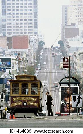 Man and Van Ness Avenue California and Market Streets cable car. San Francisco. California. USA. View Large Photo Image Stock Image - Man and Van Ness Avenue California and Market Streets cable car. San Francisco. California. USA.. Fotosearch