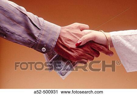 Stock Image - Man bribing women. Fotosearch