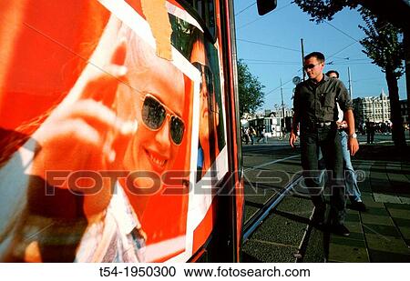 Stock Image - Man caught just in the bus. Fotosearch